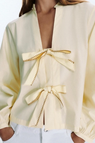 Рубашка из поплина в полоску с завязками- Заказать в России