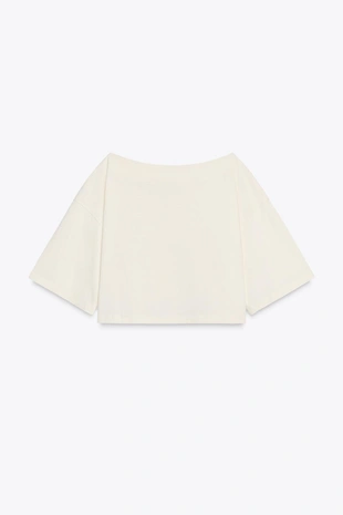 Хлопковая футболка с вырезом лодочкой- Заказать в России