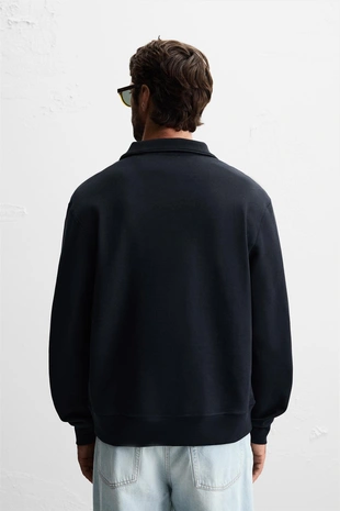 Navy blue | 0761/311/401 - Zara Базовая толстовка с воротником на молнии