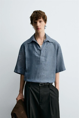 Рубашка-поло из 100% льна- Заказать в России