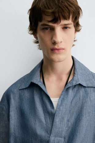 Рубашка-поло из 100% льна- Заказать в России