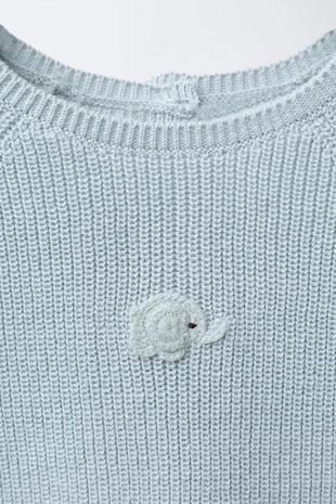 Sky blue | 2209/514/403 - Zara Вязаный жемчужный джемпер с вышивкой в виде слона