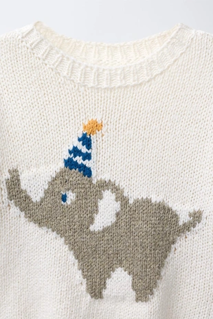 Ecru | 5547/504/712 - Zara Трикотажный джемпер с вышивкой в виде слона
