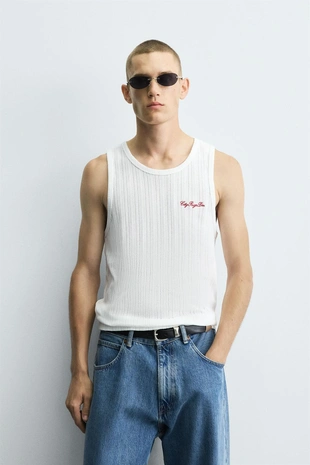 Купить Zara Майка в рубчик с вышивкой
