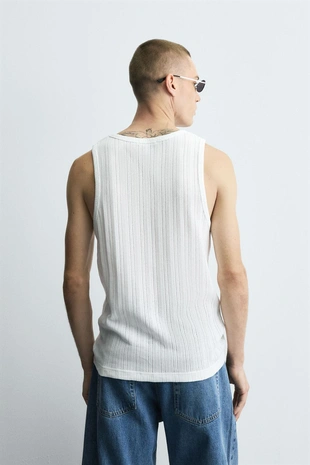 Oyster-white | 3665/340/251 - Zara Майка в рубчик с вышивкой
