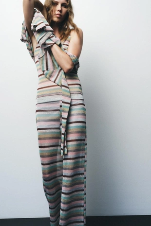 Брюки в полоску с металлизированной нитью- Заказать в России