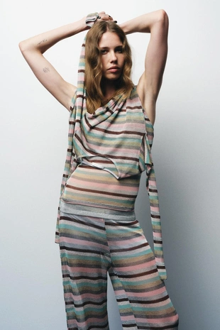 Брюки в полоску с металлизированной нитью- Заказать в России