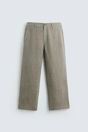 Костюмные брюки из 100% льна с эффектом стирки- Заказать в России