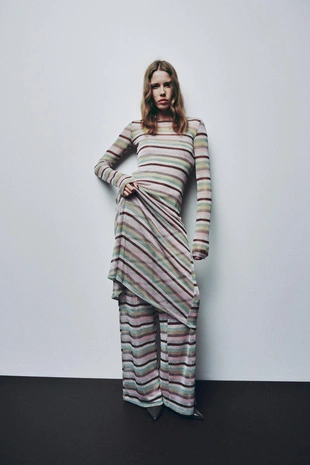 Длинное платье в полоску с металлизированной нитью- Заказать в России