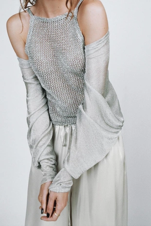 Вязаный топ с металлизированной нитью- Заказать в России