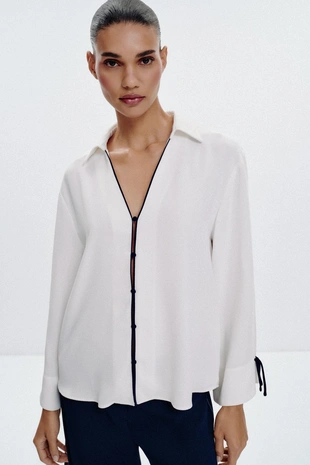 Рубашка с контрастной отделкой- Заказать в России