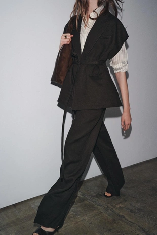 Двубортный жилет из смесового льна — ZW COLLECTION- Заказать в России