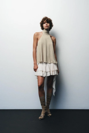 Топ с горловиной халтер из металлизированной нити- Заказать в России