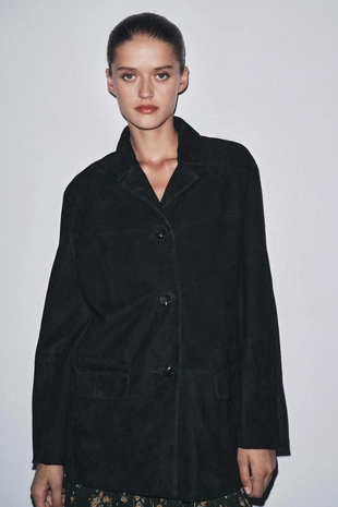 Купить Zara Блейзер оверсайз из замши, 100% — ZW COLLECTION, лимитированная серия