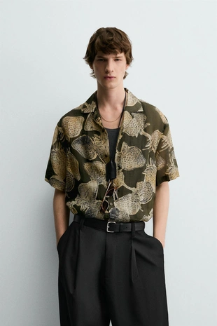 Рубашка из 100% рами с принтом «клубника»- Заказать в России