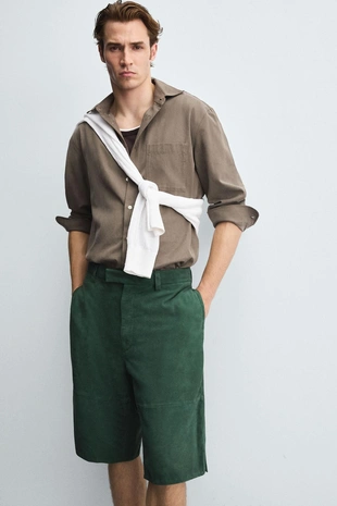 Шорты-бермуды из замшевой кожи RELAXED FIT- Заказать в России