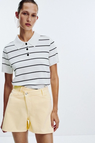 Yellow | 5862/151/300 - Zara Джинсовые шорты Z1975 с высокой посадкой и перекрестной талией