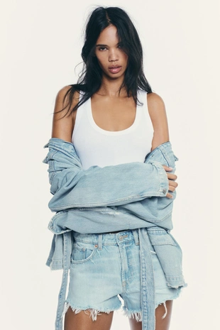 Купить Zara Джинсовые мини-шорты TRF со средней посадкой