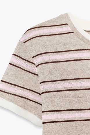 Ecru / Brown | 5644/827/086 - Zara Футболка двойная в полоску