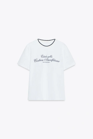 Футболка с текстом и трикотажным воротником- Заказать в России