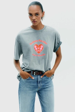 Футболка с принтом и эффектом потертости- Заказать в России