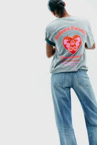 Футболка с принтом и эффектом потертости- Заказать в России