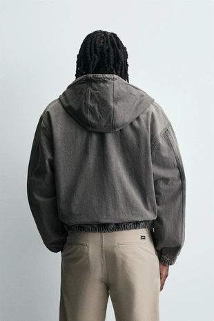 Grey | 4365/371/802 - Zara Куртка из ткани с эффектом потертости с капюшоном