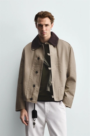 Куртка с комбинированным воротником, связанным крючком- Заказать в России