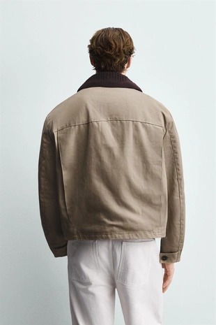 Куртка с комбинированным воротником, связанным крючком- Заказать в России