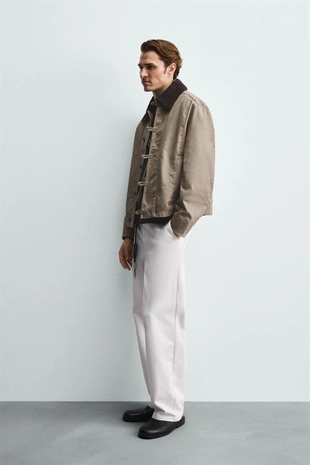 Куртка с комбинированным воротником, связанным крючком- Заказать в России