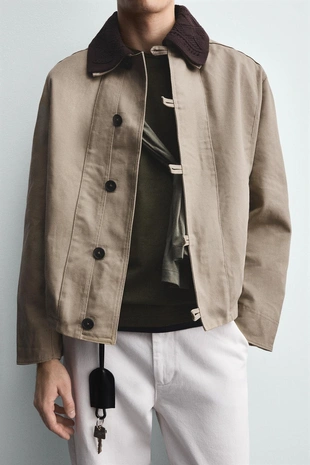 Куртка с комбинированным воротником, связанным крючком- Заказать в России