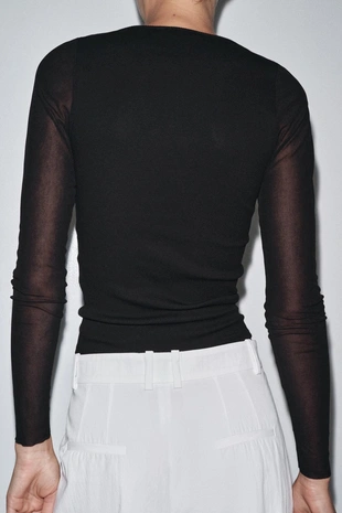 Комбинированная полупрозрачная футболка- Заказать в России