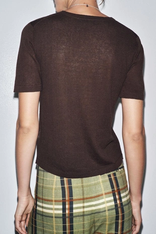 Трикотажный топ из льна с короткими рукавами- Заказать в России