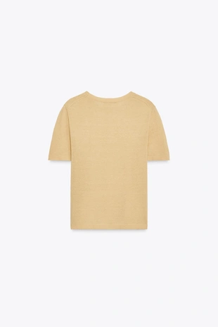 Трикотажный топ из льна с короткими рукавами- Заказать в России