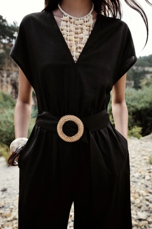 Купить Zara Длинный комбинезон из льна с поясом