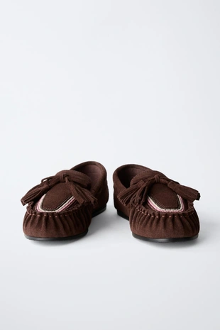 Maroon | 2516/630/605 - Zara Кожаные лоферы с кисточками