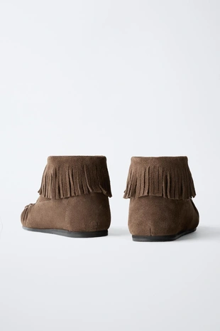 Короткие кожаные ботинки с бахромой- Заказать в России