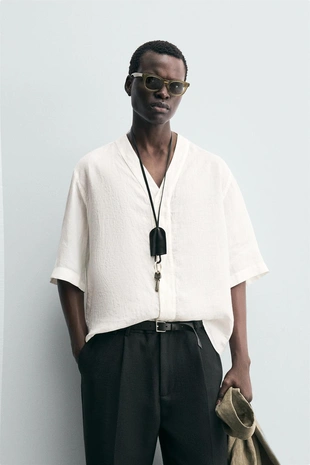 Рубашка из 100% льна- Заказать в России