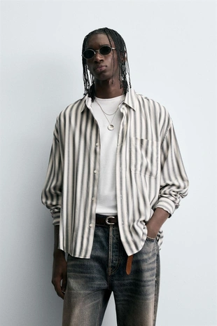 Рубашка хлопок - вискоза в полоску- Заказать в России