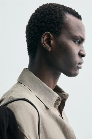 Рубашка из 100% льна с эффектом стирки- Заказать в России