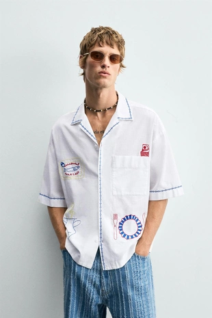 Рубашка с контрастной вышивкой- Заказать в России