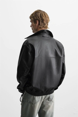 Black | 4027/400/800 - Zara Бомбер из искусственной кожи
