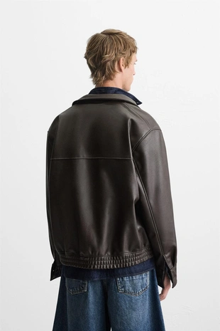 Chocolate brown | 4027/400/753 - Zara Бомбер из искусственной кожи