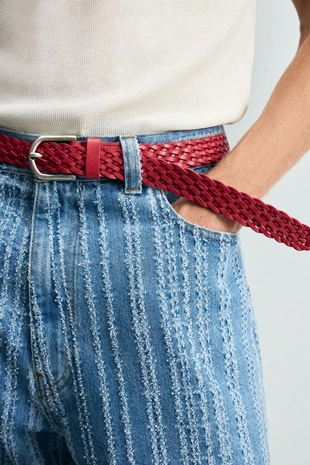 Red | 2823/314/600 - Zara Плетеный кожаный ремень