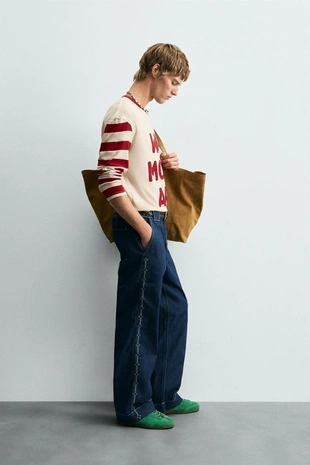 Комбинированная футболка в полоску- Заказать в России