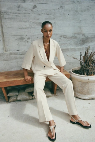 Ecru | 4387/255/712 - Zara Прямые брюки с эластичным поясом