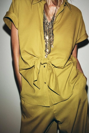 Купить Zara Рубашка с узлом из льна