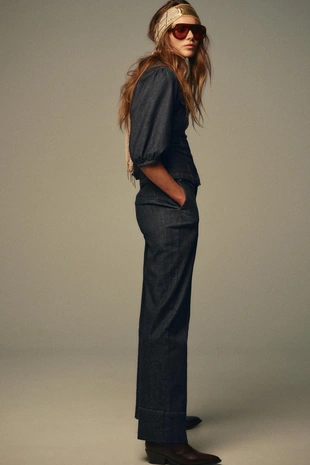 Приталенная джинсовая рубашка Z1975 с рукавами-буфами- Заказать в России