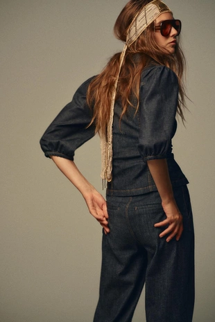 Приталенная джинсовая рубашка Z1975 с рукавами-буфами- Заказать в России