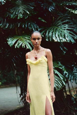 Платье миди с воланом из рами- Заказать в России